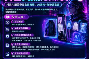 抖音AI服装带货全套教程，不靠真人出镜，利用AI批量制作服装带货短视频，打通选品、AI提示词调教、起号涨粉全流程