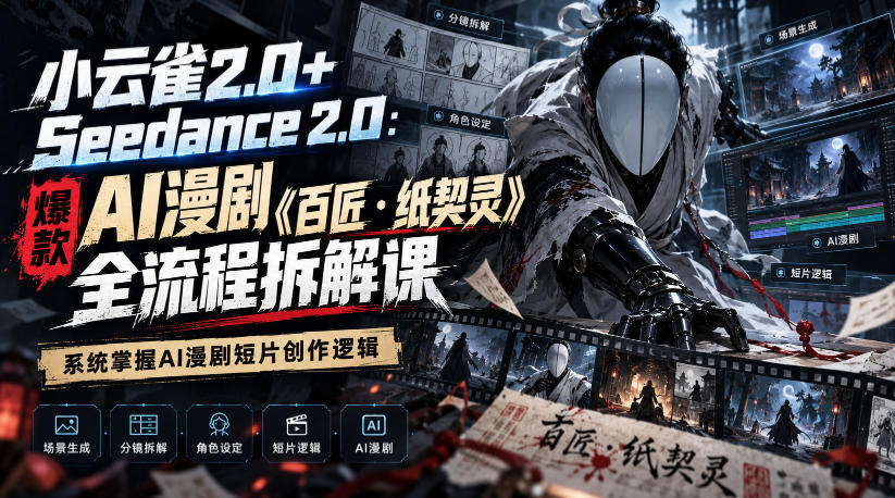 小云雀2.0+Seedance 2.0:爆款AI漫剧《百匠纸契灵》全流程拆解课,系统掌握AI漫剧短片创作逻辑