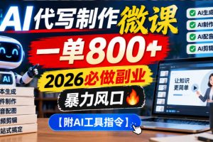 AI代写制作微课，一单800+，2026必做副业，暴力风口【附AI工具指令】【揭秘】